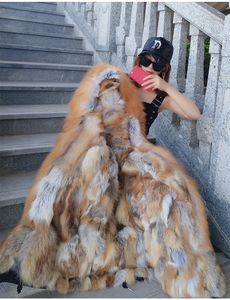 Mukla Furs -merk Red Brown Fox Fur Voering Zwart Long Parkas Lavish Trim Hoody Placket Dames Jackets