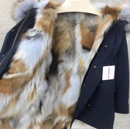 Mukla Furs Women039s Midi Long Rare Red Fox Furs Liner Parkas con capucha con un gran cuello de piel de mapache Azulador de lujo para fría WINT4432192749