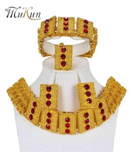Mukun Turkey Big Nigeria Women Jewelry Set Dubai Gold Color Bijoux Set Bridal Wedding African Beads Accessoires Design6891651