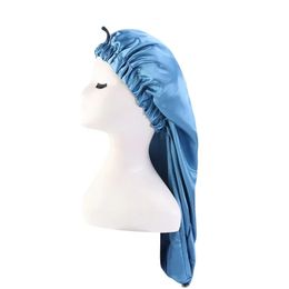 Mulberry Silk Sleeping Cap Night Sleeping Bonnet Cover voor vrouwen met elastisch lint voor haarverzorging Lang haar mama