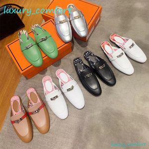 Mule designer pantoufles 100% cuir véritable femmes mocassins Oz mule femmes chaussures en cuir de veau Groupie mule taille 34-42 été de luxe plaqué Kelly boucle chaussures habillées chaussures en toile