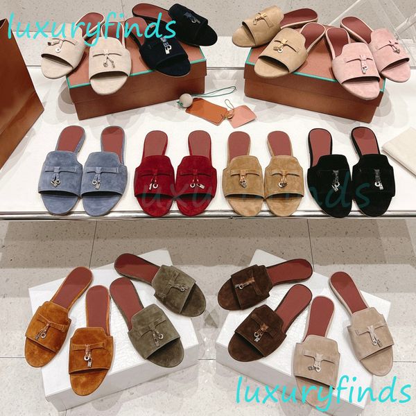 Mule Charms de verano para mujeres zapatillas de cuero de cuero de gamuza zapatillas de piel de cabra zapatillas diseñadores de sandalias diseñadores de sandals tamaño de lujo de verano 33-42 suela dérmica con bolsa de polvo de caja