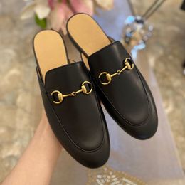 Muilezels Designers slides Slippers Vrouwen Casual Schoenen Loafers Lederen Sandalen Princetown Metalen Ketting Schoen Kant Fluwelen Slipper slide 35-42