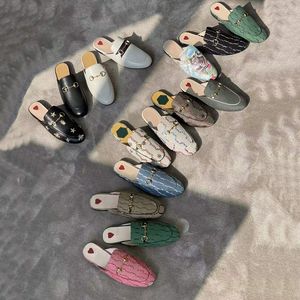 Muilezels lederen slipper 100% echte lederen ontwerper vrouwen mannen schoenen jacquard lederen slipper jumbo logo canvas plat schoenen paardenbit Princetown ssss luxe maat 34-46