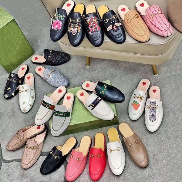 Mules en cuir pantoufle princetown pantoufles designer 100% cuir véritable chaussures de cheval mules de luxe femmes hommes mocassins jacquard pantoufle en cuir jumbo logo toile