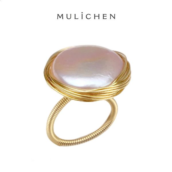 Mulichen 5-6 mm Baroque Pearl Ring à main à main levée 14K Gol Eaterre Perle Perle européenne et américaine Banque de bijoux vintage 240416