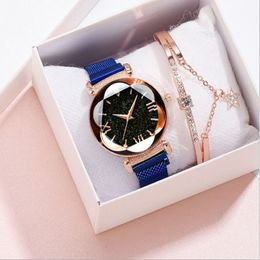 Marca MULILAI, reloj estrellado brillante, cielo luminoso, cuarzo, encantadores relojes para mujer, banda de malla magnética, esfera de flores, elegante Ladies235S