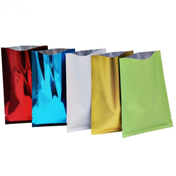 Mulit couleur Mylar Aluminium Foil Bag Heat Seal open top bags Emballage sac fleur thé échantillon sac en gros