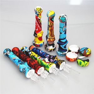 Fumar Muliti Color Tubo de mano de silicona Junta de 14 mm con clavos de cuarzo Tubo de silicona Plataformas petrolíferas herramientas dabber