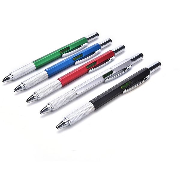 Stylo à bille multi-outils 6 en 1, tournevis règle niveau à bulle, stylet de réparation d'écran tactile de téléphone portable