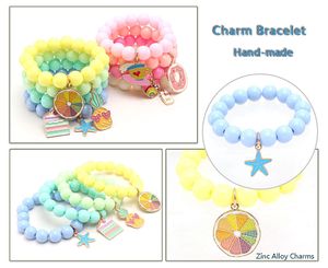 Multi Candy Beads Kids Lucky Joyería Pulsera Feliz Niños Amor Hard Hearms Baby Regalo Bebé Lindo goteo Aleación de aceite Colgante