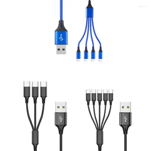 Cable de carga múltiple trenzado de nailon universal 3/4/5 en 1 cable rápido USB de múltiples puertos con conector tipo C