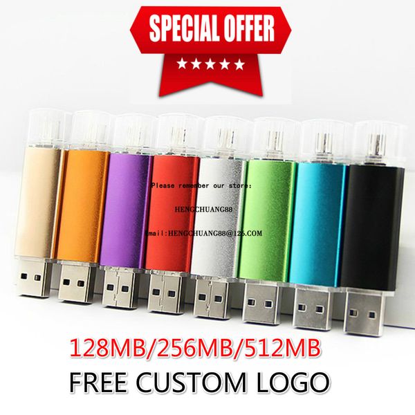 Multi-couleur 2 Go OTG USB Flash Drive 2g Stockage externe Memory Stick 1g Micro USB Stick Pendrive pour Smartphones Tablettes logo personnalisé