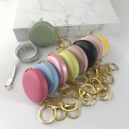 Multi Color Sleutelhanger Meetlint Macaron Kleur Meten Kleding Drie Meetlint Draagbare Mannelijke Inch Lederen Meetlint Groothandel