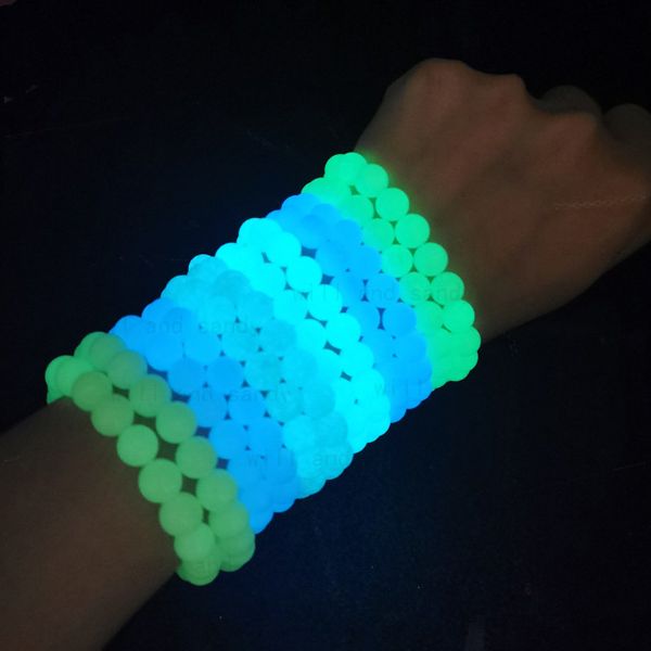 Pulseras de hilo con cuentas de piedra luminosa multicolor, pulsera fluorescente que brilla en la oscuridad para mujeres y hombres, joyería de moda