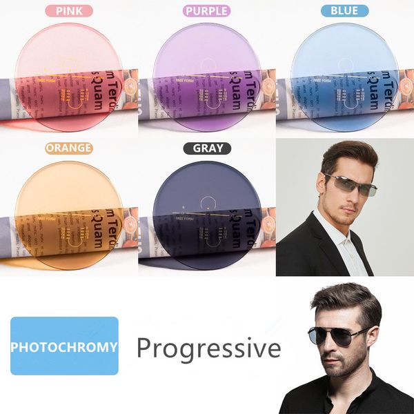 Lente óptica progresiva fotocromática multicolor Lente RX de enfoque múltiple para gafas de sol graduadas UV400 HMC EMI Hi-Index para montaje de gafas sin montura completa