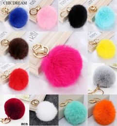 Multi couleur rose lapin boule de fourrure porte-clés sac en peluche support pour voiture pendentif porte-clés anneaux pour les femmes 2020 nouveau bijoux de mode5442850