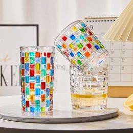 Multi-color Plaid Glas Hittebestendige Koffie Mokken Glas Theekopjes Sap Cups Whisky Wijn Glas Grappig Drinkware Paar Gift HKD230809
