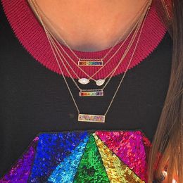 Collier multicolore arc-en-ciel en cz pour femmes, plaqué or, bijoux à la mode, nouveau design européen, coloré, design géométrique, colliers 285g