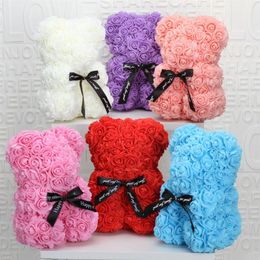 Multi-colour roze bloem teddybeer kunstmatige poppen show liefde met zoete lint boog geschenkdoos voor Valentine's Day Married Gift335R