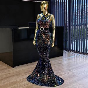Multi Color Pailletten Formele avondjurken Saoedi-Arabië Lange Prom-jurken Custom Made Roost Party Night Wear 2021 Dubai Pageant Jurk