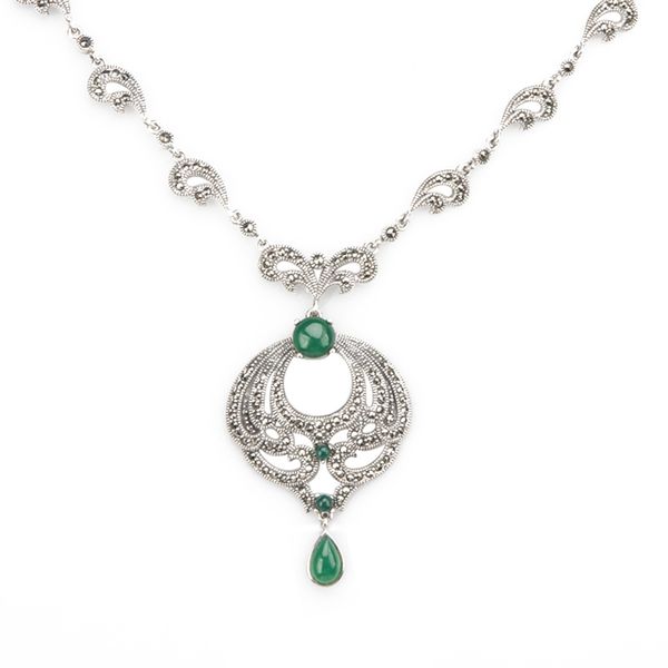 Collier d'agate multicolore Vintage 925 Silver Silver Women Marcasite Jewelry Accessoires