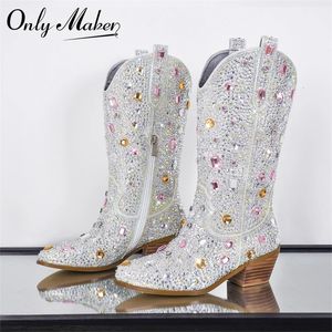 OnlyMaker 277 Multi-gekleurde Sparkly Women Rhinestone Handmade Mid-Kalf Western Boots 240407 30969 89608