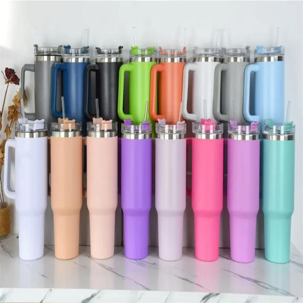 Multi Couleurs 40oz Tasses Grande Capacité Avec Poignée Couvercle En Acier Inoxydable Thermos Bouteille D'eau Portable Voiture Capping Tasses Tumblers Wholes261D