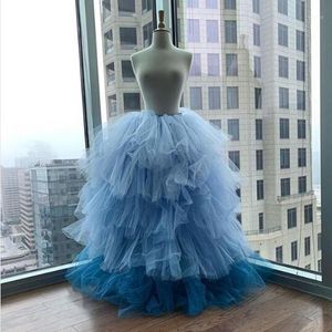 Multi Colors Blue Tulle Tutu Lange Vrouw Rokken Geguïneerd Tiers Feest Rok Damesdag Dames Jupe