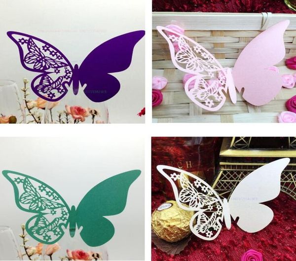 Tarjeta De Nombre de boda cortada con láser, decoración de mesa para fiesta de boda, mariposa hueca, copa de vino, tarjeta de papel, varios colores, 2229775