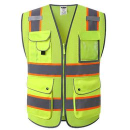 Multi-colour aanpasbare verkeersveiligheid Reflecterend vest met zakken en ritsconstructie reflecterende veiligheidskleding