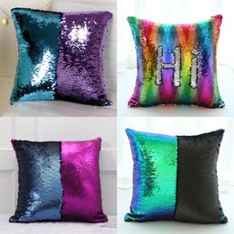 Multi Color Sequin Pillow Case Front Side 2 Colors Mix Pailletten Achterzijdig Satijn Kussenhoes Woningdecoratie Sierkussens Nieuwe 7 6PC L2