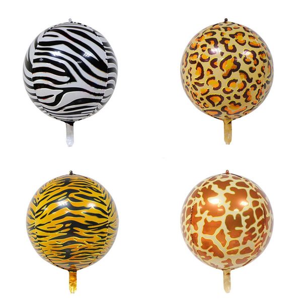Ballons 4D à grains d'animaux de dessin animé, 22 pouces, en aluminium, zèbre, léopard, girafe, tigre, décoration imprimée, 4 styles