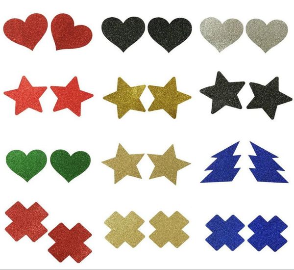 Multi Designs Glitter Sexy Star Heart Cross Sécurité et protection de l'environnement Mamelon de sein couvre autocollant de mamelon Boobs Stickers3274969