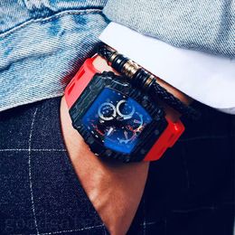 Multi dial trabajo esqueleto cuadrado relojes de moda reloj de lujo de alta calidad para hombres correa de caucho montre de luxe reloj de diseño de cuarzo streep shopping elegante xb11 C23