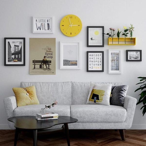 Marco múltiple de estilo moderno, marco grande po, relojes creativos para el hogar, decoración de pared, conjunto de marcos de fotos de madera, marcos de pared 177Q