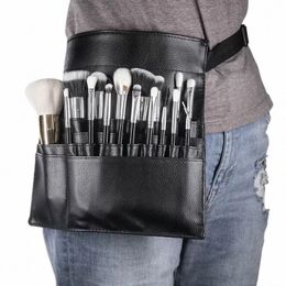 Multi-fonction grande capacité noir PU sac cosmétique sac de taille sac de pinceau de maquillage avec ceinture pour maquilleur professionnel r0UY #