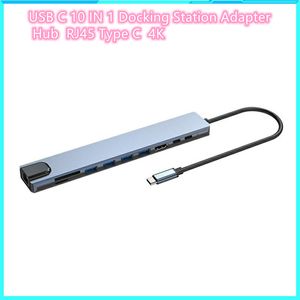 Multifunción 10 en la estación de acoplamiento de cable de 1 hub tipo C Adaptador 100W PD3.0 Potencia RJ45 USB-C Datos Transmisión 4K Accesorios de laptop