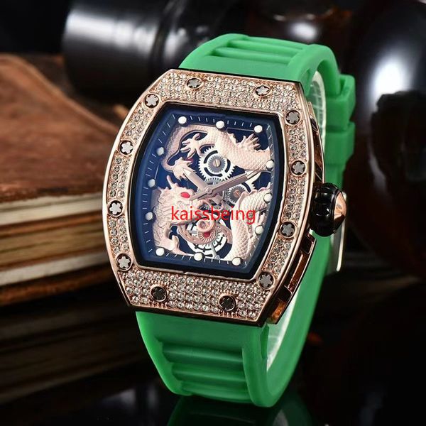Horloge multifonction automatique à 3 broches Montre pour homme Top Luxury pour homme Glow-in-the-dark Dragon Print sertie de diamants S18