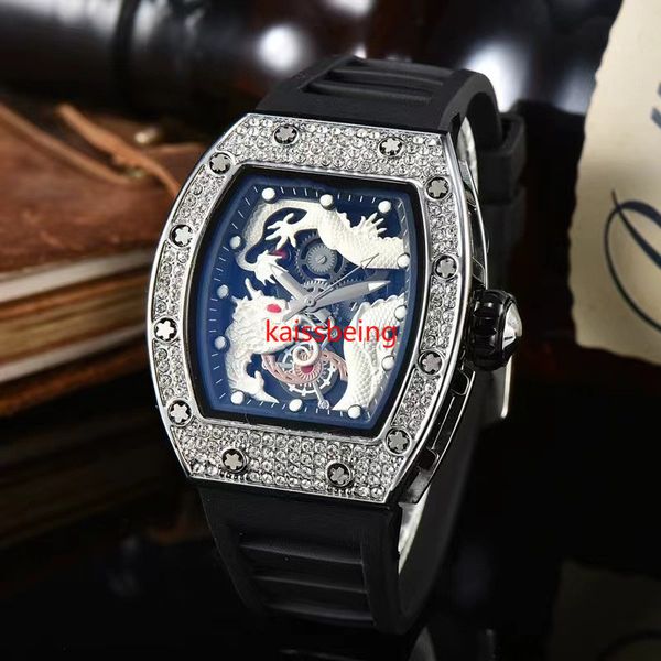 Horloge multifonction automatique à 3 broches pour homme Top Luxury AAA Montre pour homme Glow-in-the-dark Dragon Print sertie de diamants