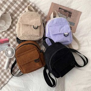 Sacs multifonctionnelles pour femmes Mini sac à dos mode solide en velours côtelet Small Simple Casual Travel grande capacité Sac de livres durable YQ240407
