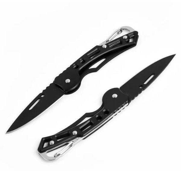 Cuchillo de bolsillo plegable multifunción, cuchillo de hoja de acero inoxidable negro portátil, utilidad EDC, llavero para exteriores, herramienta cortadora de cuchillos para acampar