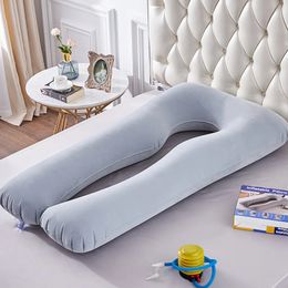Almohada inflable multifunción en forma de U para mujeres embarazadas, almohada de apoyo para dormir, almohada de protección de cintura, ropa de cama de maternidad 240102