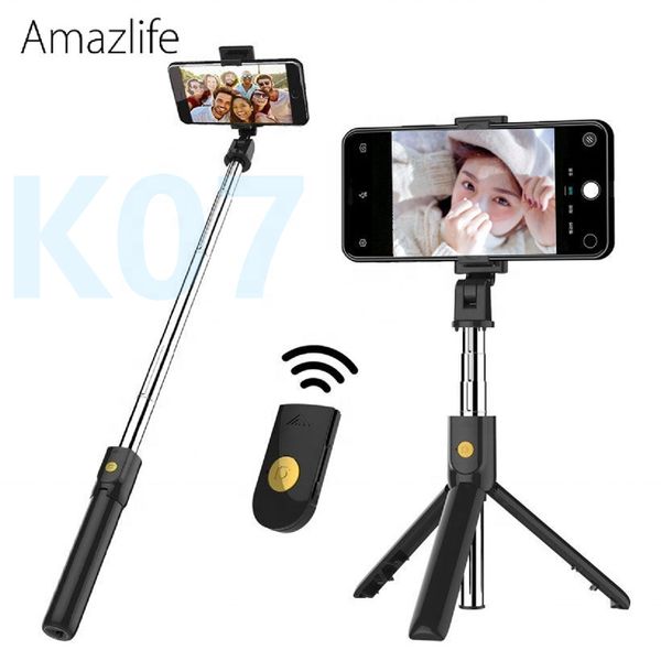 Multifunción K07 Extensible Mini Trípode Inalámbrico Bluetooth Obturador remoto Selfie Stick Monopie de mano plegable Portátil Ligero para iPhone Teléfono inteligente