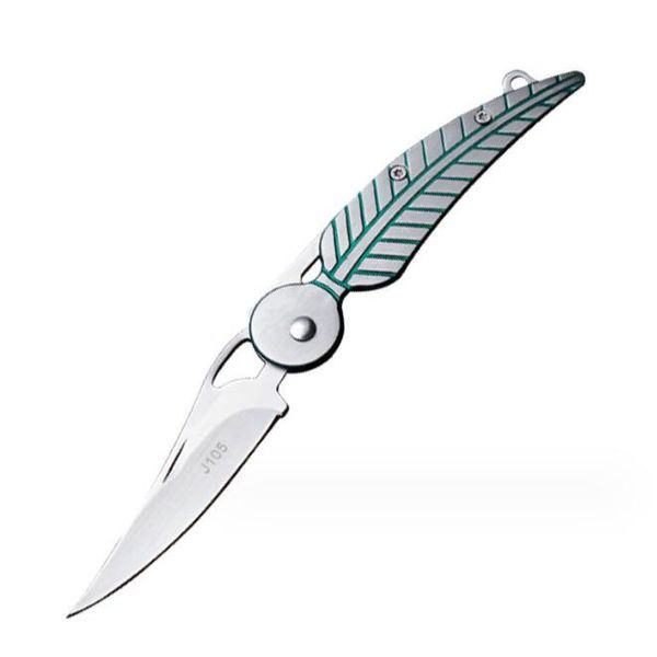 Porte-clés multifonction Mini couteau plié en acier inoxydable, couteau à fruits en plumes, couteau utilitaire tactique, couteaux de survie à lame pliante