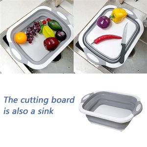 Outil de bloc à découper de cuisine multifonction pliable planche à découper cuisine planches à découper en silicone panier de lavage de fruits et légumes T200111