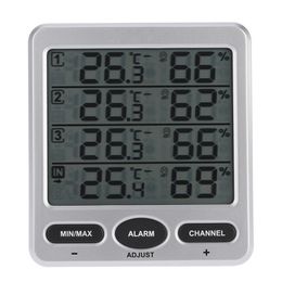 Freeshipping Multi-Function Lcd Wireless 8-Channel Indoor/Outdoor Temperature and Humidity Meter avec fonction d'alarme à quatre capteurs à distance