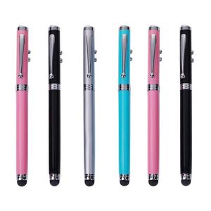 Stylos multifonctions 4 couleurs Stylo à bille Mtifunctional Creative Metal Laser Touch Sn Pen Led Lampe de poche École Fournitures de bureau Drop Del Dhbsy