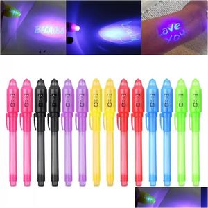 Bolígrafos multifunción Creative Magic Uv Light Pen Tinta invisible Actividad divertida Marcador Papelería escolar Suministros para niños Regalos Ding D Dhqy8