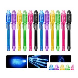 Multifunctionele pennen Groothandel Onzichtbare UV-inkt Markeerstift met Traviolet Led Blacklight Secret Mes Writer Magic Disappear Words Kid Pa Dhb8D